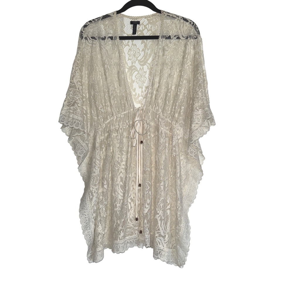 Soma Intimates Cream Lace Kimono Cover Up Tie Front Lightweight Elegant‎ L